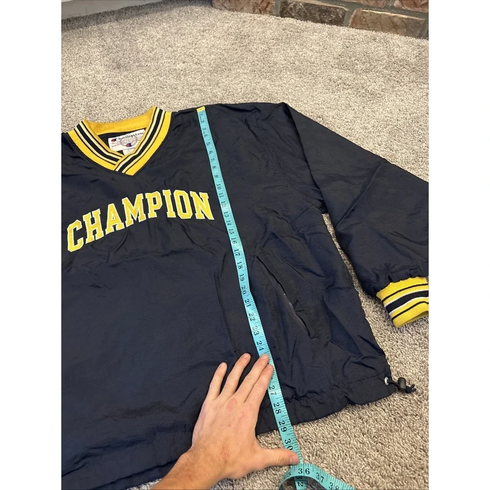 VINTAGE Champion Jacket Mens Extra Large Blue V Neck Windbreaker Lined Spellout